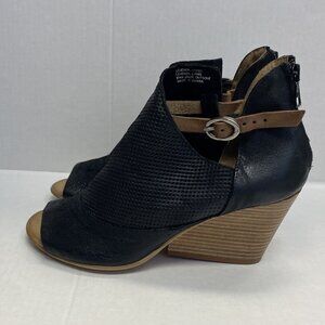 Miz Mooz Knox Leather Black Bootie Ankle Sandal Open Toe Size 40 9 9.5 Buckle